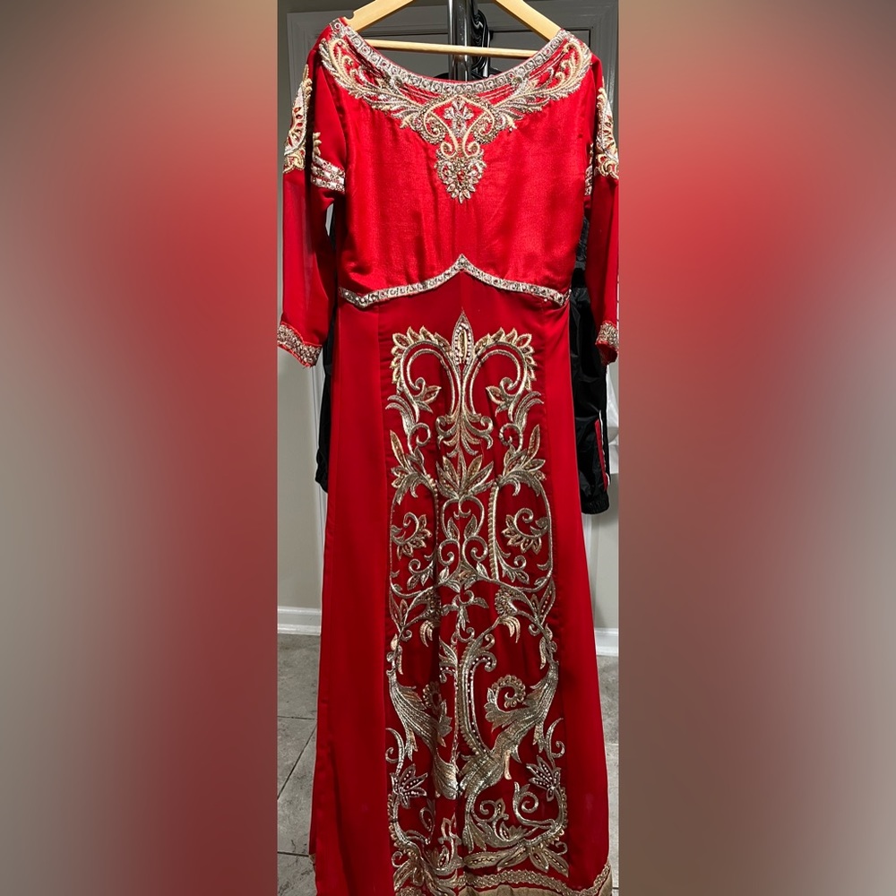 Red and gold gown